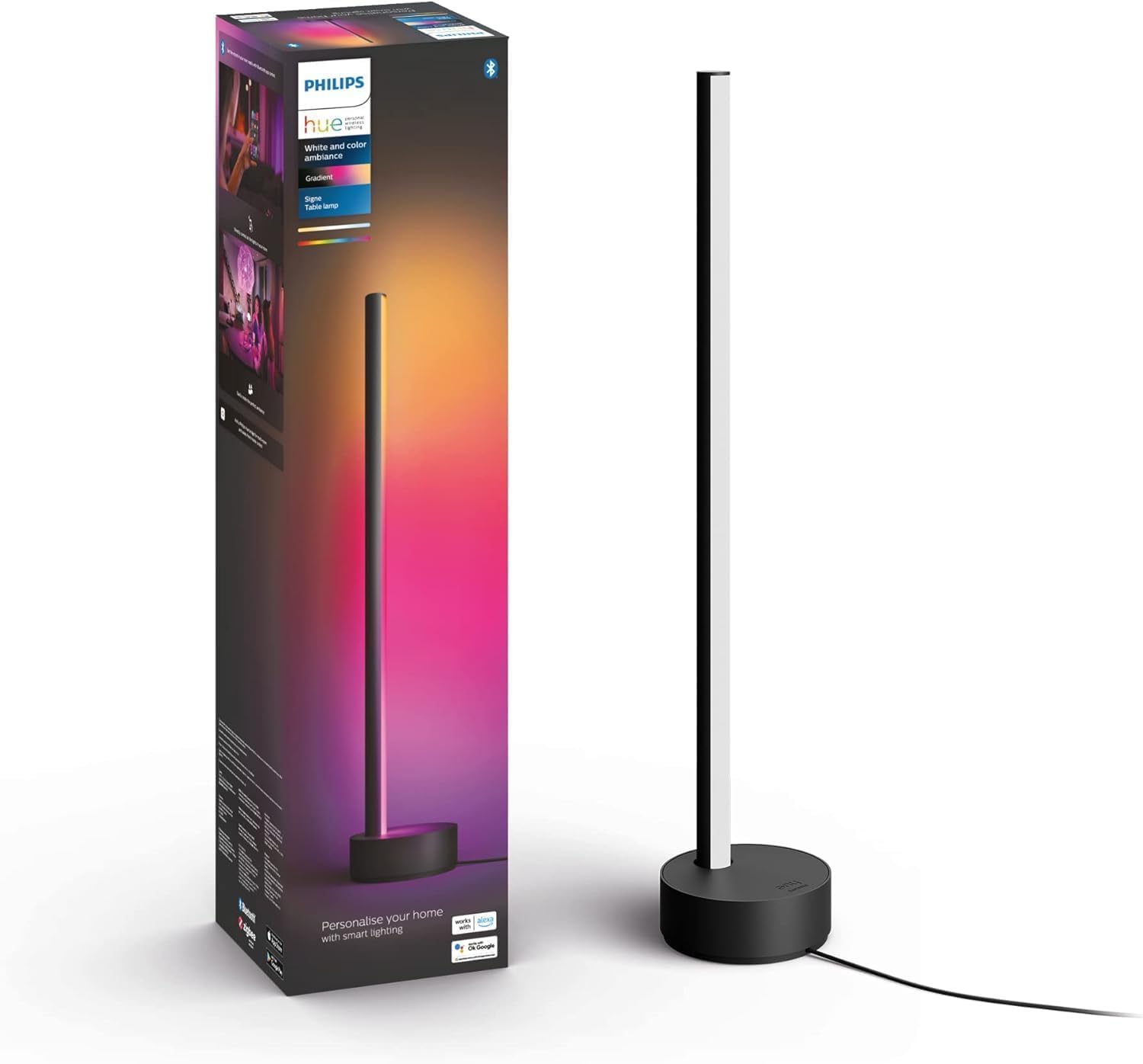 Philips Hue Signe White and Colour Ambiance Gradient Table Lamp [Black] Smart Bedroom Lighting with Bluetooth Plug-in Lamp Works with Alexa Google Assistant and Apple Homekit. product thumbnail 3