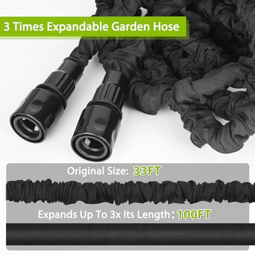 Expandable Garden Hose Pipe - 100FT Flexible Expanding Water Hose, Lightweight, Leakproof with 8 Function Hose Pipe Spray Gun, 3/4", 1/2" Connectors