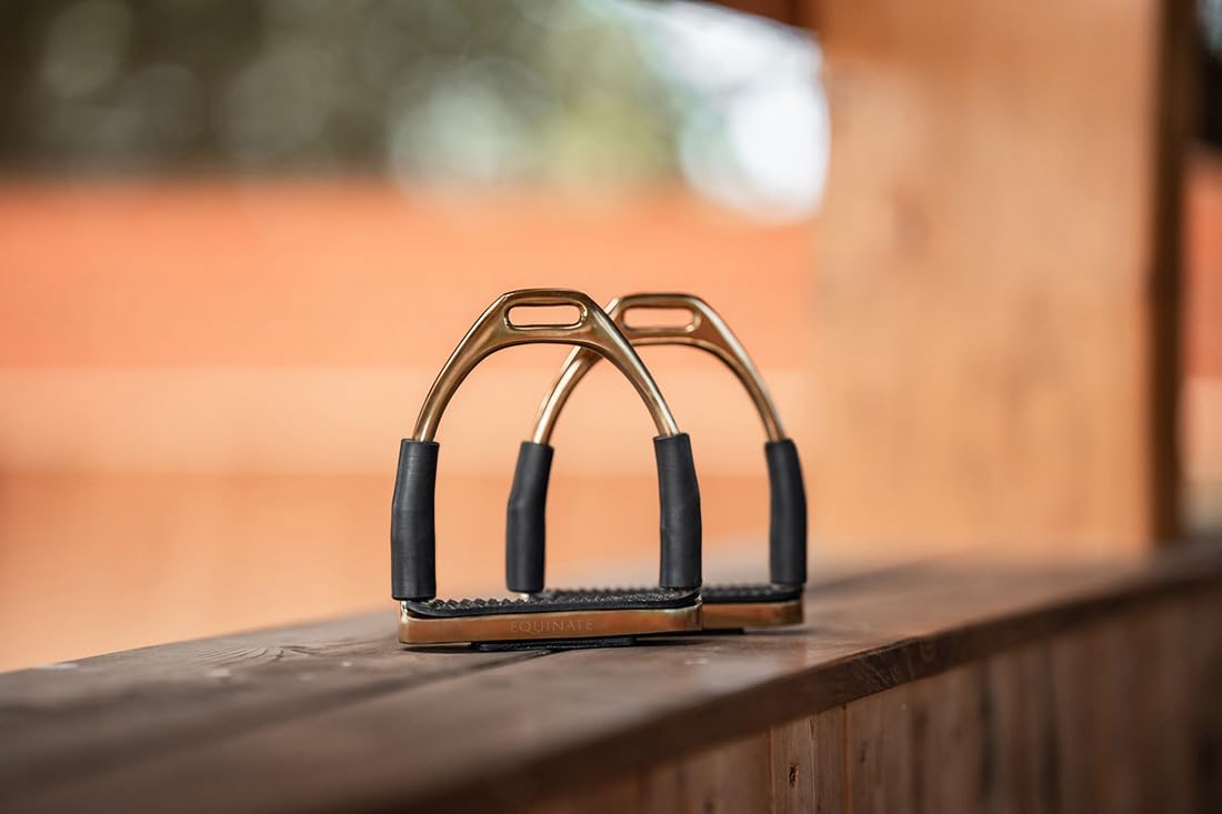 Equinate Staffe Da Equitazione Fremont Oro 10 Cm - Antiscivolo, In Acciaio Inox, Con Pedana In Gomma, Per Adulti E Bambini