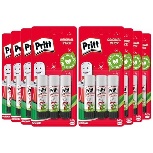 Pritt Glue Stick 22g Non-Toxic, Child-Friendly, Solvent-Free Adhesive for Arts and Crafts Washable, Strong Hold Glue Idea for School & Office Supplies (24 Sticks)