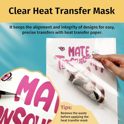 Image of TransOurDream Heat Transfer Mask & Iron on Tape(30 Sheets, 8.5x11 inch) - Iron-On Clear Positioning Film for Light Transfer Paper & Printable HTV on Shirts