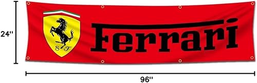 Miniatura 2 de Bandera compatible con bandera de Ferrari decoración de carreras de 2 x 8 pies para garaje, cueva de hombre, dormitorio, habitación