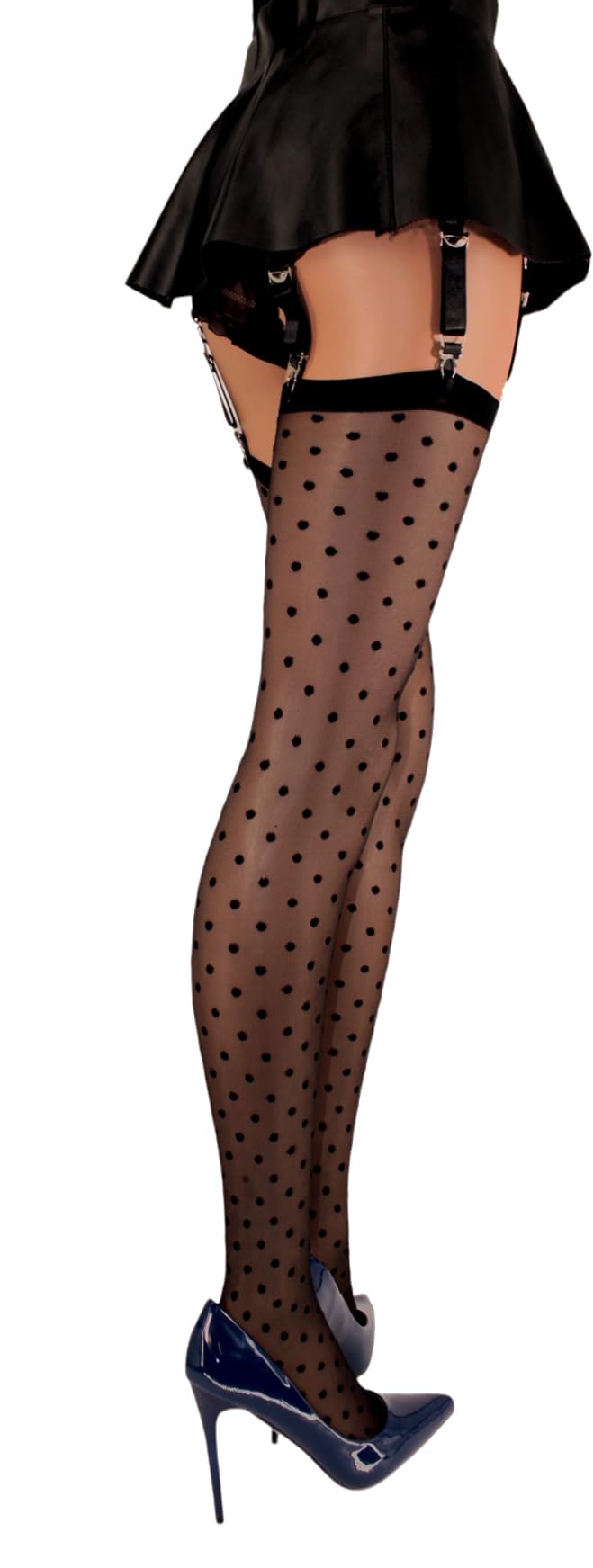 JUST BEAUTY TOUCHSuspender Stockings LOUISE 20 Den with Polka Dot Pattern Sizes S - 3XL