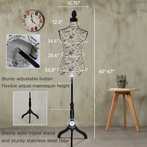 Female Dress Form Mannequin Body Foam Mannequin Torso 60-67 Inch Adjustable Dress Mannequin With Wooden Tripod Base Stand For Sewing Dressmaker Model Display Fitting Styling (Mixed) #TOP6