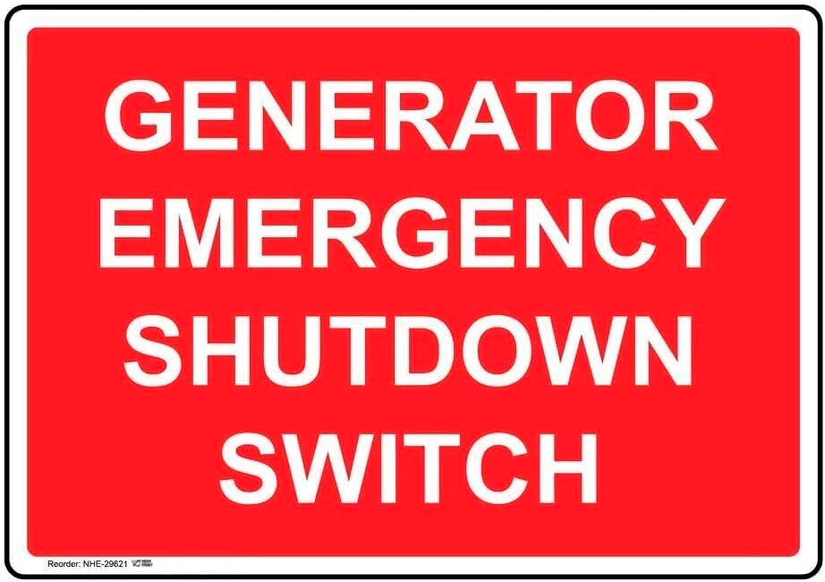 Adhesivo de interruptor de apagado de emergencia para generador, 5 x 3.5 pulgadas, paquete de 4 unidades de vinilo para maquinaria eléctrica
