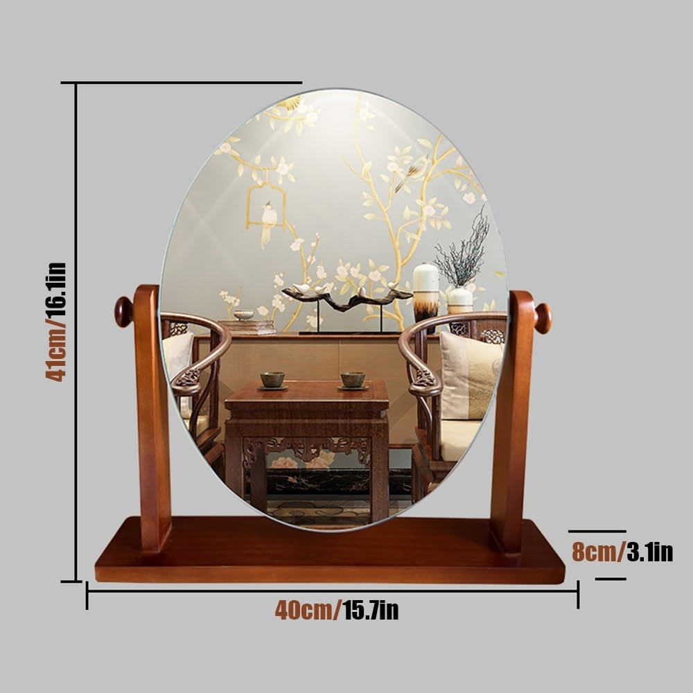 HMLTD Solid Wood Vanity Mirror, Single Sided 360 Degree Swivel Mirror, Makeup Mirror with Natural Wood Stand, Table Vanity Mirrors, Birthday Gifts(A,40 * 41 * 8CM/15.7 * 16.1 * 3.1IN)