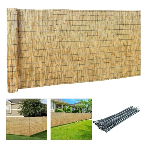 Rollo de valla de bambú natural de 61 x 700 cm y 61 x 800 cm, rollo de cabeza de caña, para exteriores, patio, decoración de patio, ideal para protección y privacidad