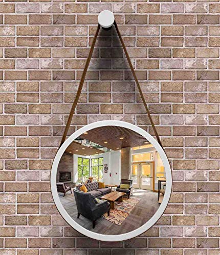 Espelho Adnet Redondo 50X4,5cm Branco com Alça Caramelo