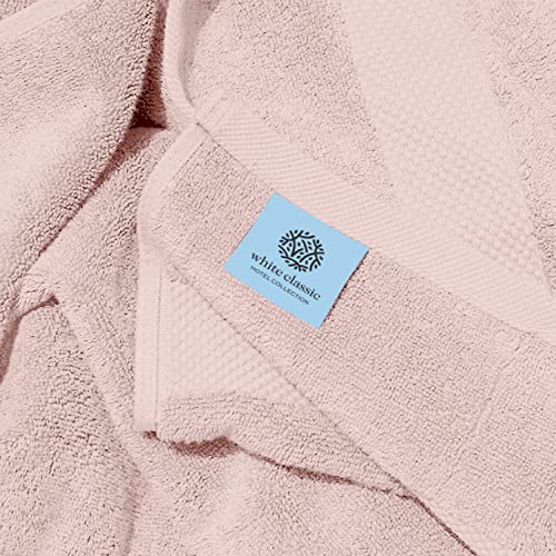 Image of White Classic Pink 650 GSM Cotton Bath Sheet Towel - Extra Large 35x70, Luxury Soft, Highly Absorbent, Quick Dry, 2 Pack
