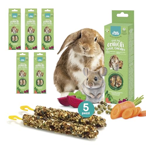 Best Friend - Snack Naturali Cotti al Forno per Conigli, Cavie e Cincillà. Gustosi stick e ricchi di vitamine con legno di betulla per denti sani | Verdura, 5 Pack x 115 g