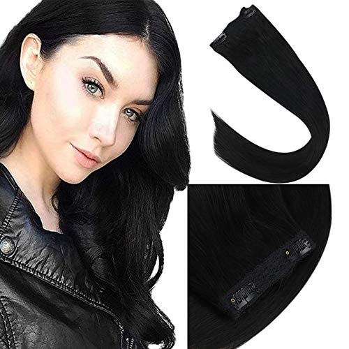 VeSunny Black One Piece Clip in 3/4 Full Head Clip in Hair Extensions One Pieces For Women Hair Weft Hairpieces Sew in 5 Clips Pre Bundle 18inch Length Gorgeous Clip in Hair Extensions 70g