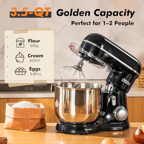 Image of Kitchen in the Box Stand Mixer, 3.5 QT Small Kitchen Electric Stand Mixers, 10-Speed Portable Lightweight Dough Mixer for Daily Use with Egg Whisk, Dough Hook, Beater (Black)