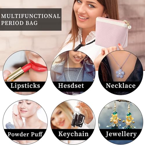 Image of Teircno Preppy Corduroy Period Bag for Women, Cute Sanitary Napkin Storage Bag Portable Period Pouch with Pearl Zipper, Sanitary Pads Bag Tampons Holder for Purse, First Period