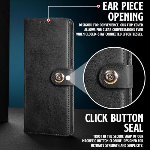 Image of WOW IMAGINE Shock Proof Flip Cover Back Case for 1+ OnePlus Nord CE 6 Lite 5G (Magnetic Button Flip Case | Wallet Pockets & Stand | Leather Finish | Haze Black)