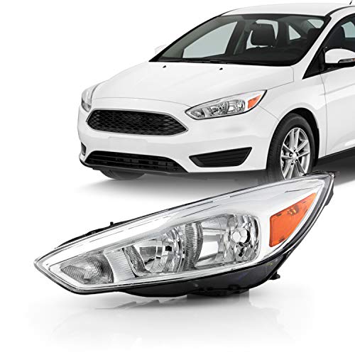 AKKON - Fits 2015 2016 2017 2018 Ford Focus Halogen Type Chrome Headlight w/LED DRL Tube Driver Left Side Replacement