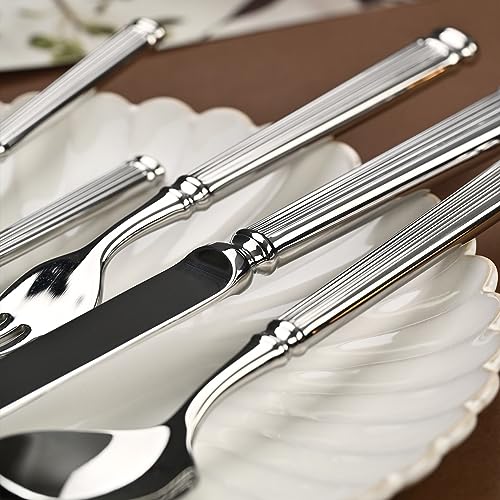 Zestaw sztućców ze stali nierdzewnej 304, 30-częściowy zestaw sztućców do domu i restauracji, noże do steków, widelce i łyżki, elegancka zastawa stołowa do jadalni