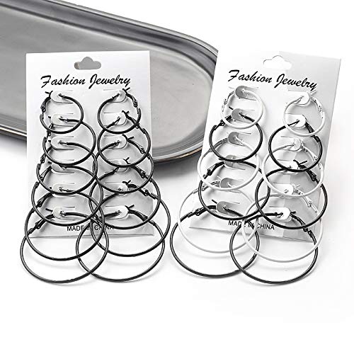 6 Pairs Classic Colorful Punk Large Small Round Hoop Earrings 80s 90s Retro Colored Black White Circle Neon Earrings for Women Personality Fashion Party Costume Jewelry4