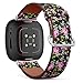 CJBROES Replacement Leather Watch Band, Compatible with Fitbit Versa 3 and Fitbit Sense of Wristband Bracelet Accessory - Floral Pink Roses