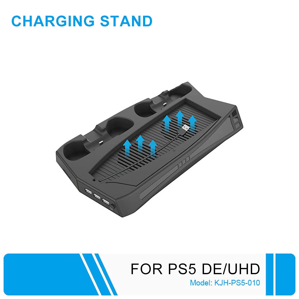 Denpetec Pionowy stojak ładujący do PS5, stacja ładująca do kontrolera PS5, pionowy stojak chłodzący kompatybilny z konsolą PS5