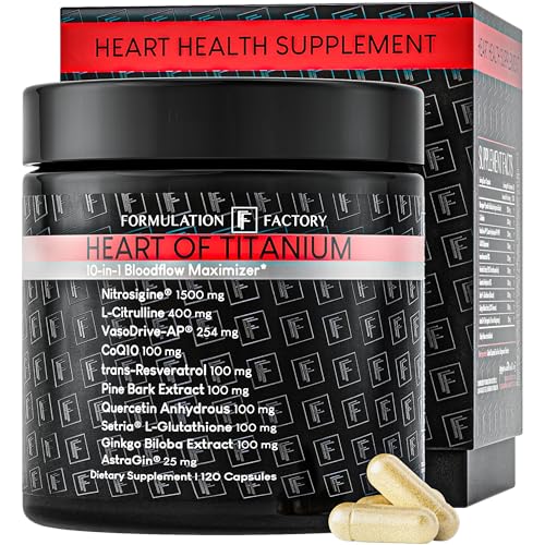 Image of Formulation Factory Heart of Titanium - Stim-Free Nitric Oxide Supplement with L-Citrulline, Nitrosigine & CoQ10 - Capsule Pre-Workout for Pumps & Endurance - 120 Capsules, 30 Servings