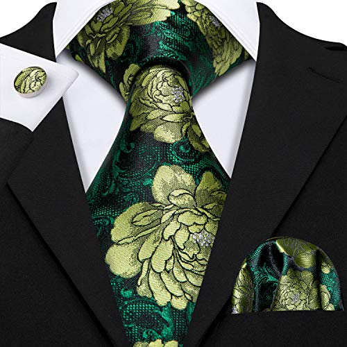 Image of Barry.Wang Flower Ties for Men Handkerchief Cufflinks Set Wedding Necktie Set Party