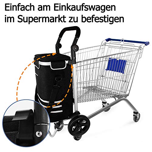 Alaskaprint Einkaufstrolley 35L, Einkaufsroller mit Kühlfach klappbarer Einkaufswagen abnehmbare Tasche Handwagen mit… – Bild 5