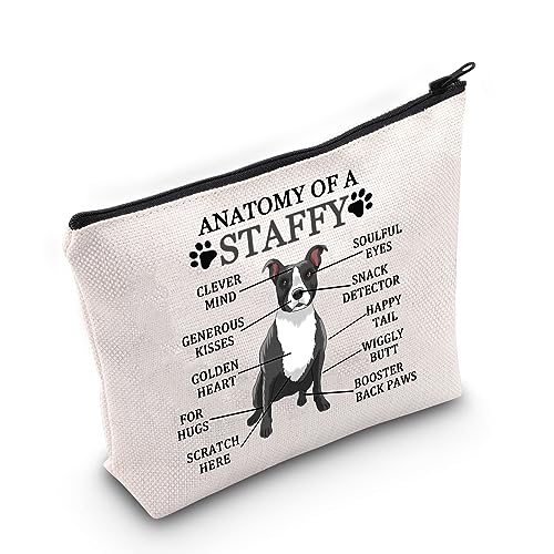 PYOUL Staffordshire Bull Terrier Lover Gift Anatomy of A Staffy Makeup Bag Staffy Owner Cosmetic Bag Staffie Mama Gift Dog Lover Dog Mom Merch (Anatomy of A Staffy B)