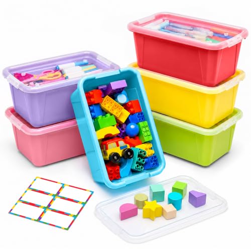 Image of GAMENOTE 6 Quart Storage Bins with Lids, Macaron 6 Pack, Stackable Boxes