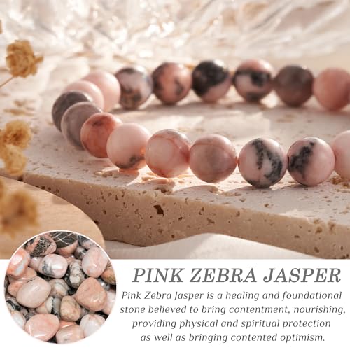 Seyaa Bracelet for Women, Pink Zebra Jasper Bracelet, Birthday Valentines Day Gift for Her Teen, Natural Crystal Stone2
