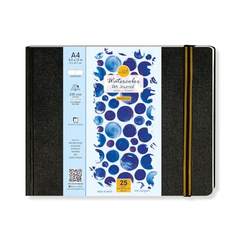 Zen Sangam Express your Mind - A4 Watercolor Art Journal Landscape - 245 GSM - 20% Cotton Cold Pressed - 50 Pages - Size (21x29.7cm) - Watercolour Book - Black