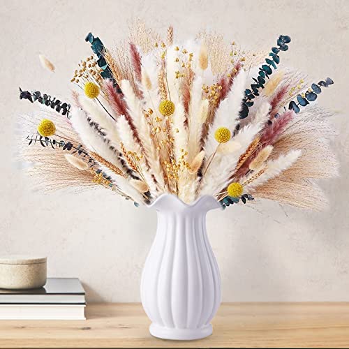 Pampasgras Trockenblumen Deko,115 Stück Natürliche Flauschige Pampasgras Getrocknete Set, Getrocknete Blumen für Boho Deko Wohnzimmer Tischdeko Flur Schlafzimmer Hochzeit Trockenblumenstrauß Cover