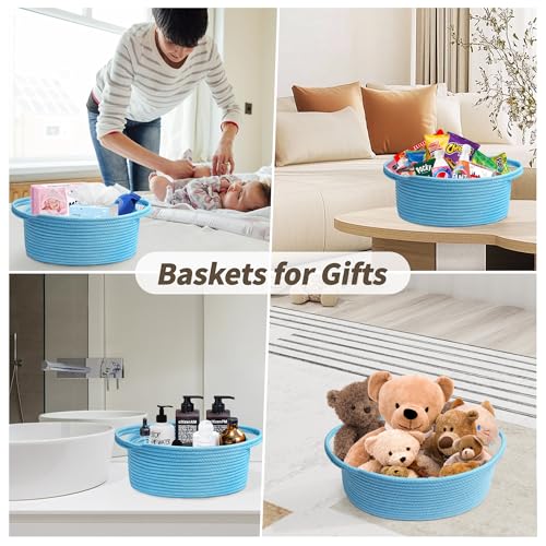 Image of Pro Goleem Small Woven Basket with Gift Bags and Ribbons Durable Baskets for Gifts Empty Small Rope Basket for Storage 12 inchX 8 inch X 5 inch Baby Toy Basket with Handles, Blue