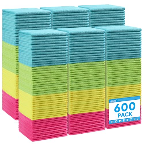 Image of HOMEXCEL Microfiber Cleaning Cloth 600 Pack, Microfiber Towel for Cars, Lint Free, Scratch-Free, Highly Absorbent, and Cleaning Rags for House, Window and Glass, Cars, TV Screen 11.5 X11.5 inch