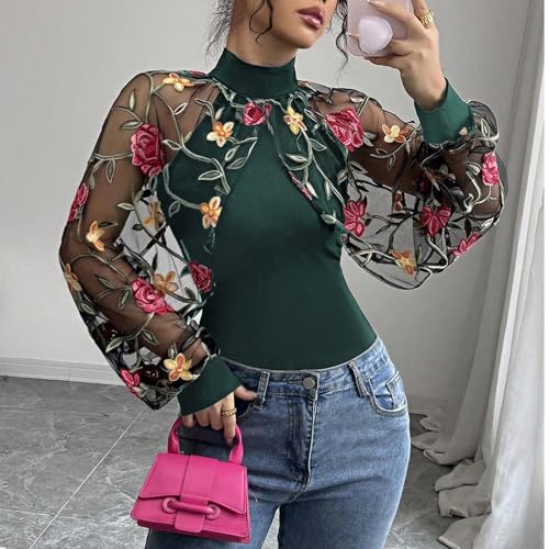 Juniors Boat Neck Lace Tops Blouses for Women Long Sleeve Flower Print Summer Fall Shirts 2025 Fashion Y2K2
