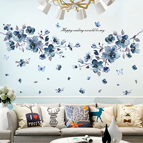 Vinilos decorativos flores azul con mariposas 3D