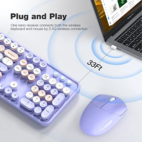Image of Dilter Wireless Keyboard and Mouse Combo, 104 Keys Full-Sized Typewriter Keyboards, 2.4 GHz USB Receiver Plug and Play, for Windows, PC, Laptop, Desktop (Purple Colorful)