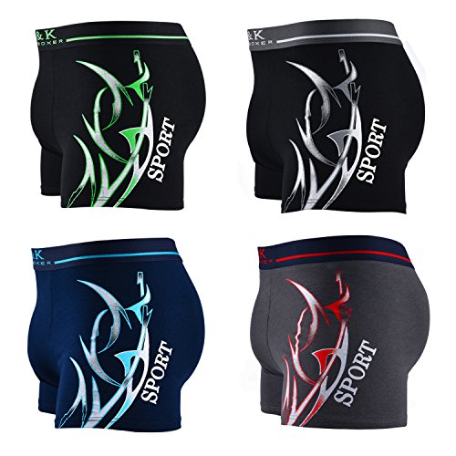 L&K - Lot de 4 - Boxers pour Homme Caleçons Différentes Couleurs 1105 XL