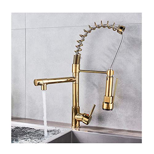Mitigeur Cuisine Laiton Doré avec Douchette Extractible Pivotante 360 - 2