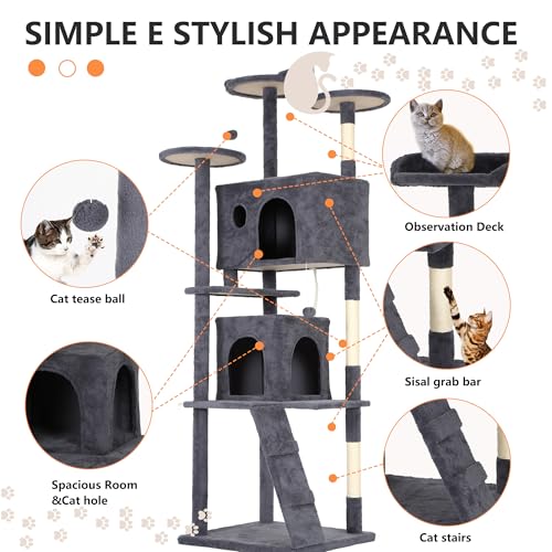 Image of BestPet | 81 inch Cat Tree Tower | Dark Gray | Sturdy Multi-Level Cat Tree