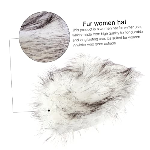 Beaupretty Fluffy Faux Fur Hat for Women Stylish Cold Weather Cap Warm and Design for Easy to White3
