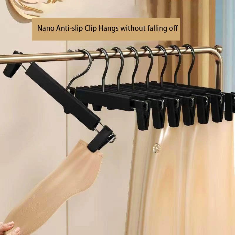 Image of Adjustable Clip Hangers for Pants & Skirts, Heavy Duty Anti-Slip Strong Grip Clips, Space Saving Closet Organizer, Durable Plastic & Metal Hanger Set for Wardrobe ((Black, Pack of - 10))