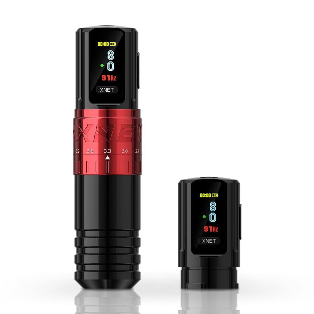 Xnet Vipera Adjustable Stroke Tattoo Machine - Wireless Tattoo Gun, Rotary Cartridge Tattoo Pen with Extra 2400mAh Battery Coreless Motor Tattoo Supply for Professional Tattoo Artists& Beginners, Red
