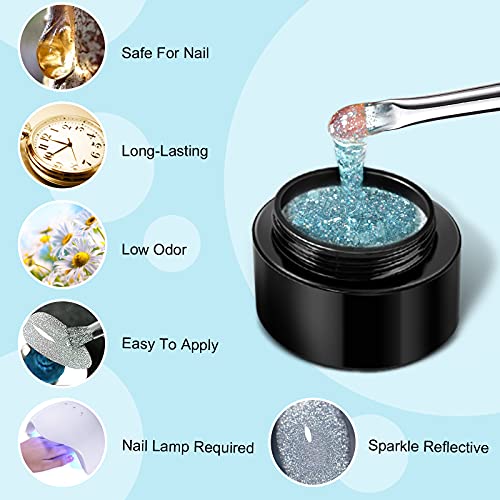 Saviland Reflective Glitter Gel Nail Polish Set - 6 Colors Super Flashing Diamond Gel Polish Set with Nail Brush, Purple Blue Black Sparkling Soak Off UV/LED Nail Gel Manicure Kit - Image 6
