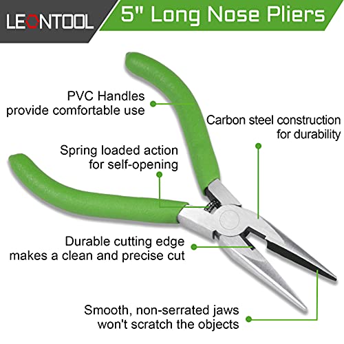 LEONTOOL 5.5-Inch Long Nose Pliers With Wire Cutter - Smooth Flat Jaws Chain Nose Pliers for Jewelry Making and Repair - Image 2