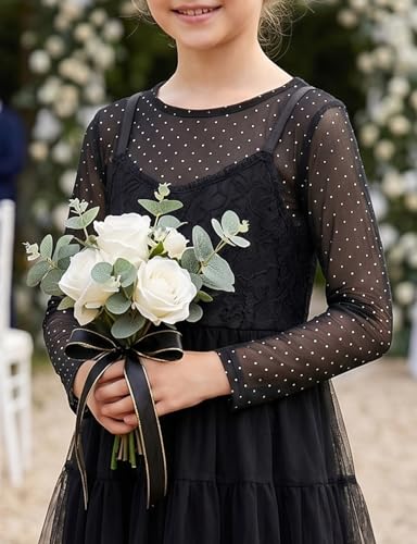 Image of Noomelfish Girls Lace Layering Tops Sheer Mesh Tee Shirts Blouse (5-12 Years)