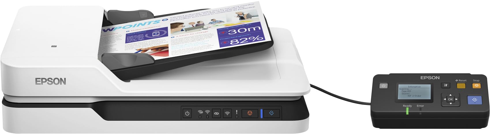 Epson WorkForce DS-1660W DIN A4 Dokumentenscanner (Scanner, kleine Standfläche, Dokumenteneinzug, Duplex, Drei-Pass, 600dpi, WiFi, NFC)