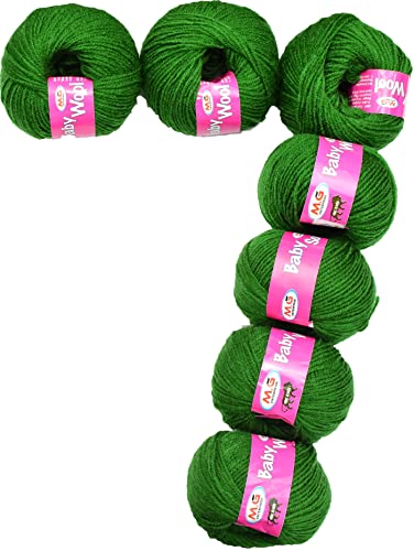 Image of M.G Enterprise Prime Baby Wool 100% Acrylic Yarn Leaf Green 7 Pc 4 ply Ball Hand Knitting Wool /Art Craft Soft Fingering Crochet Hook Yarn- Art-GE