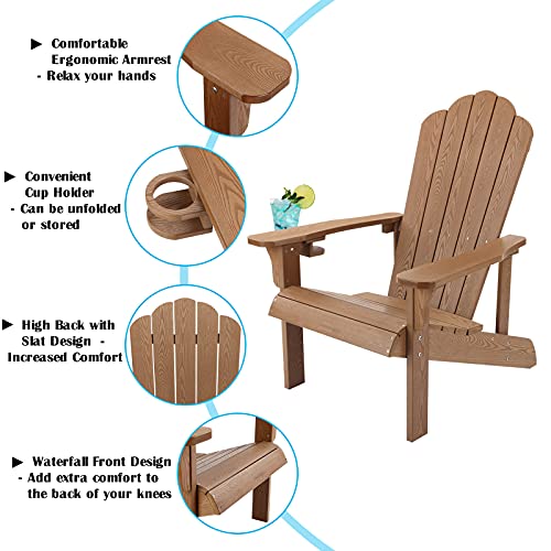 Adirondack Chair Weather Resistant , Hard Plastic Adirondack Chair With Cup Holder, Comfortable Easy To Assemble And Maintain,Outdoor Chair For Patio, Backyard Deck, Fire Pit & Lawn Porch - Wood Color #TOP3