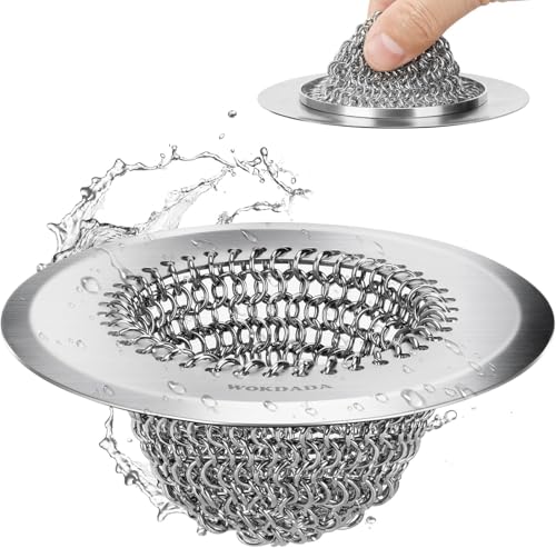 WOKDADA Reversible Kitchen Sink Strainer Easy-to-Clean 304 Stainless Steel Sink Drainer Replacement for Kitchen Sink Basket Anti-Clogging Patented Handmade Kitchen Sink Plug