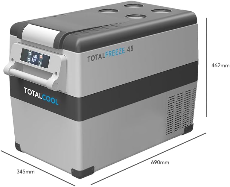 TotalFreeze 45L with dimensions indicated: 690mm length, 345mm width, 462mm height